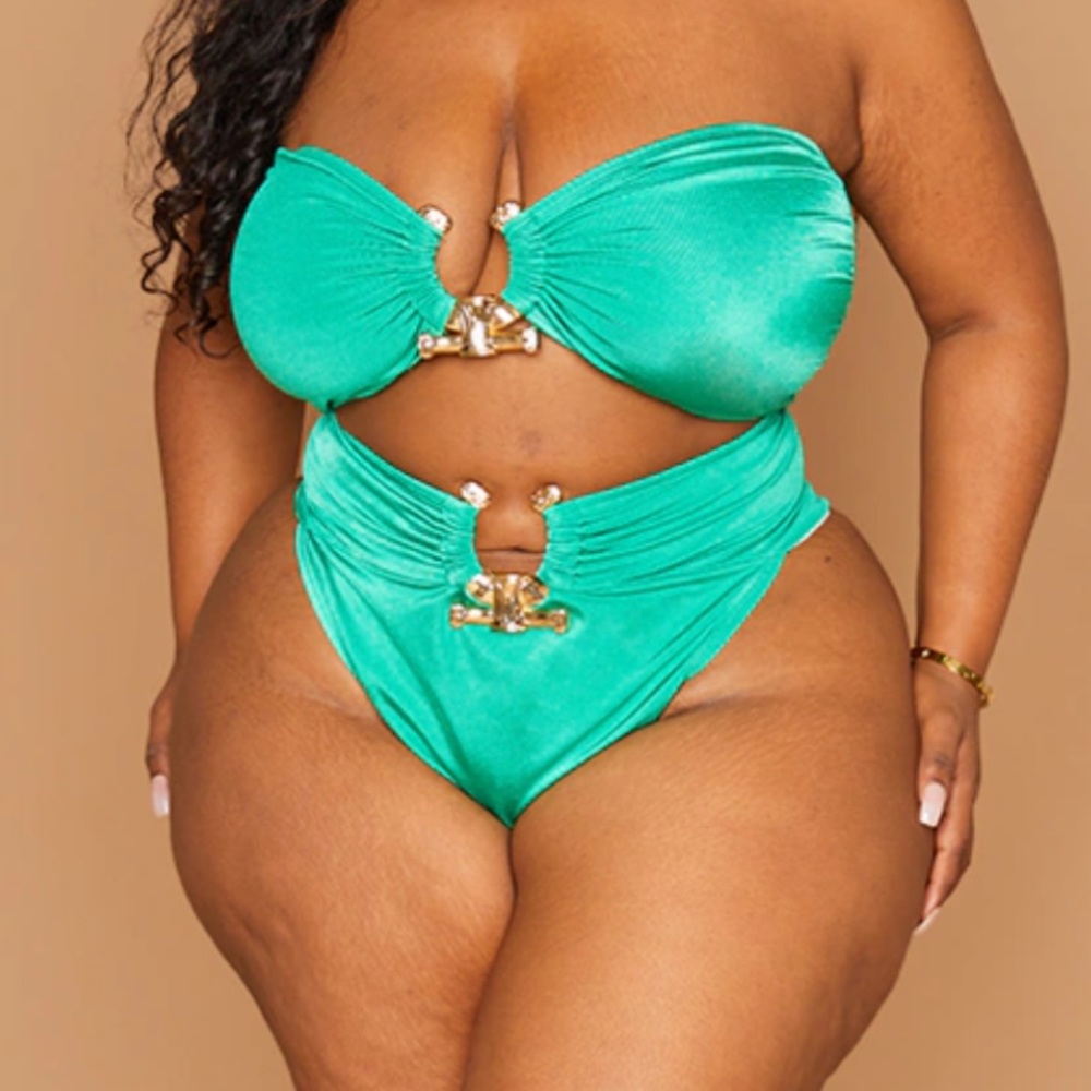 PLT Plus Green Hammered Trim Bikini